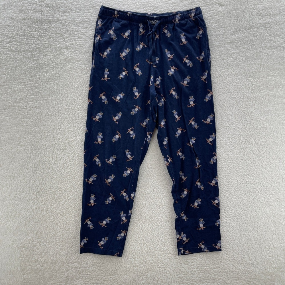 Polo Bear Ralph Lauren Pajama Pants Mens Large Blue Preppy Skiing PJ Comfy Cozy